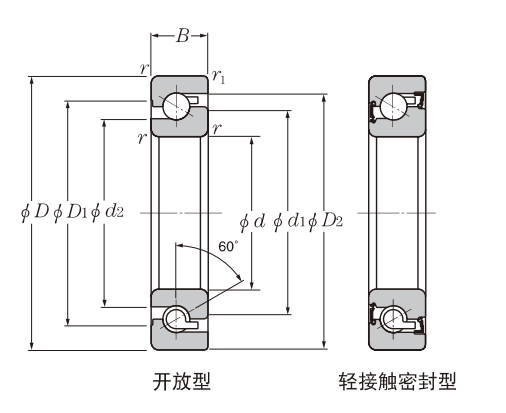 角接触球轴承，品牌：NTN，尺寸图1